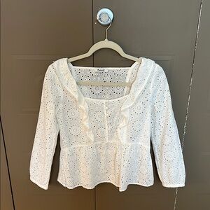 Madewell White Ruffled Peplum Blouse with Sailor Collar